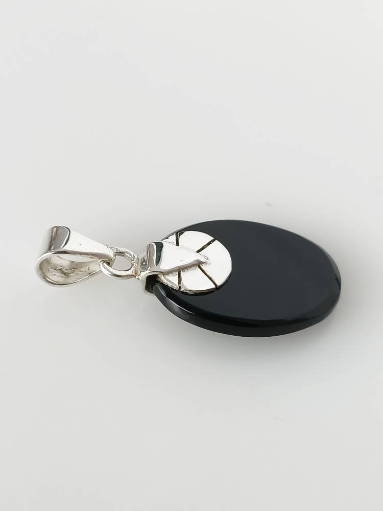 Simple Oval Black ONYX Gemstone SOLID 925 Sterling SILVER Boho Pendant, Classic Black Pendant Leo Zodiac December Birthstone Gift, Australia, Zorbajewellers