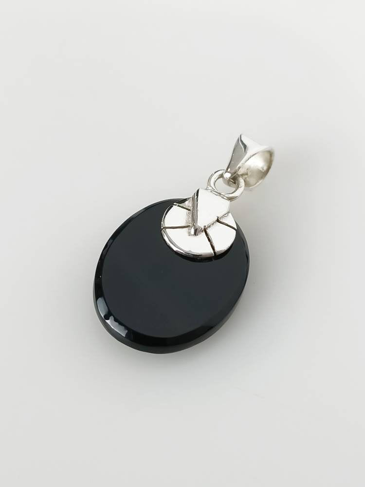 Simple Oval Black ONYX Gemstone SOLID 925 Sterling SILVER Boho Pendant, Classic Black Pendant Leo Zodiac December Birthstone Gift, Australia, Zorbajewellers