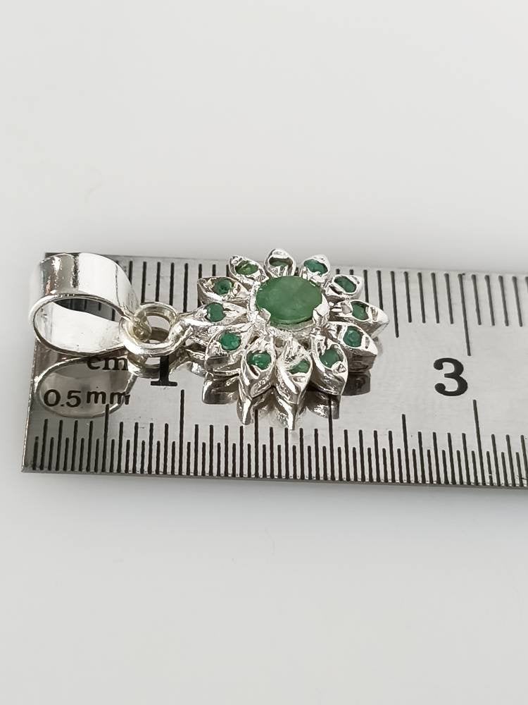 Genuine EMERALD SOLID 925 SILVER Blooming Flower Pendant, Green Emerald Gems Spring Flower Pendant, Taurus Zodiac May Birthstone, Australia, Zorbajewellers