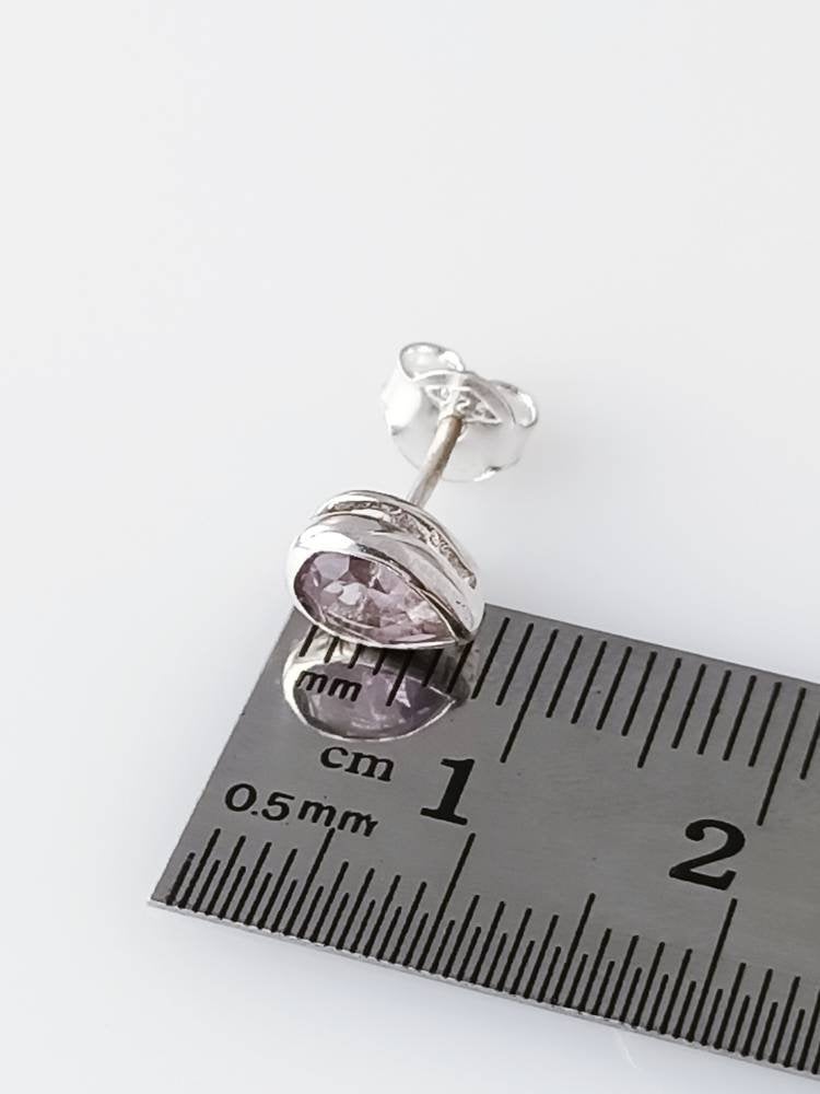 Purple Amethyst Teardrop Sterling Silver Stud Earrings, Minimalist Earrings, Aquarius Birthstone, Feb Birthday Gift, Silver Studs Australia, Zorbajewellers
