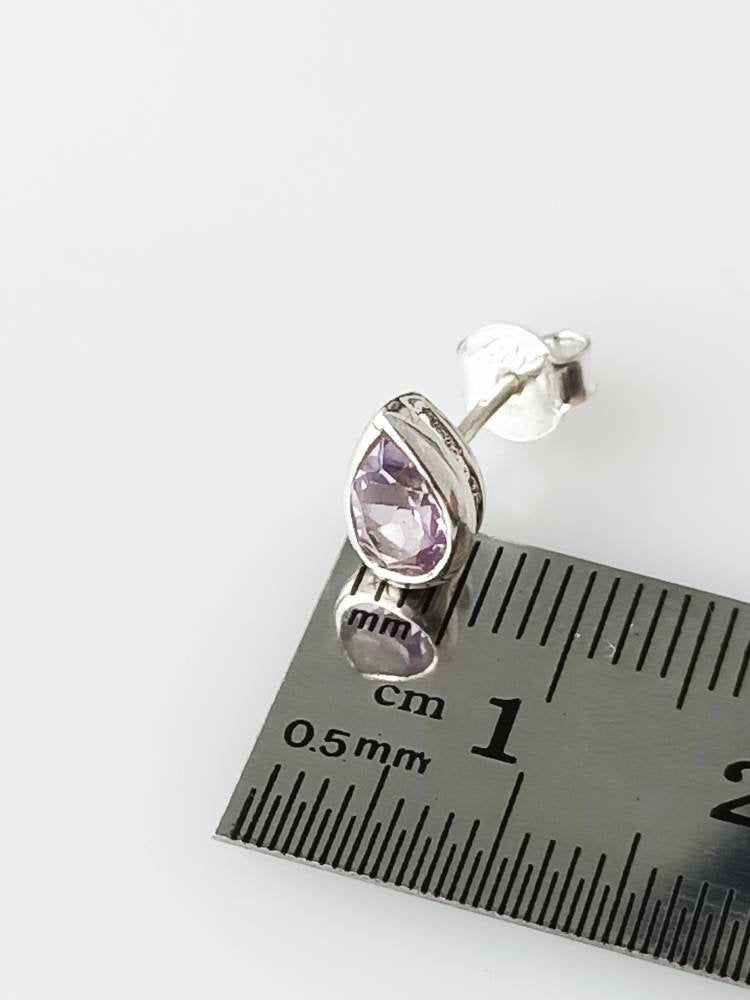 Purple Amethyst Teardrop Sterling Silver Stud Earrings, Minimalist Earrings, Aquarius Birthstone, Feb Birthday Gift, Silver Studs Australia, Zorbajewellers