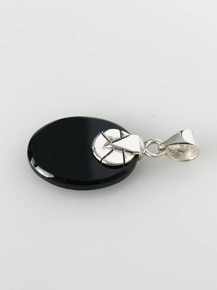 Simple Oval Black ONYX Gemstone SOLID 925 Sterling SILVER Boho Pendant, Classic Black Pendant Leo Zodiac December Birthstone Gift, Australia, Zorbajewellers