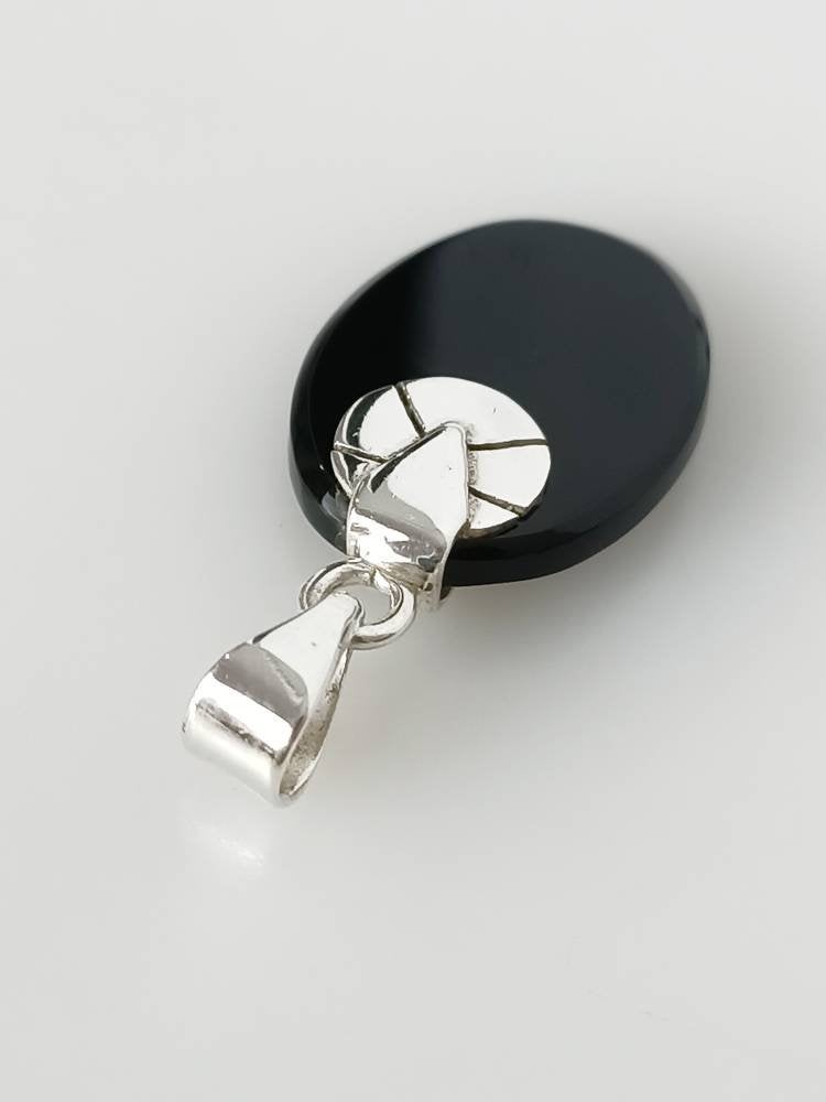 Simple Oval Black ONYX Gemstone SOLID 925 Sterling SILVER Boho Pendant, Classic Black Pendant Leo Zodiac December Birthstone Gift, Australia, Zorbajewellers