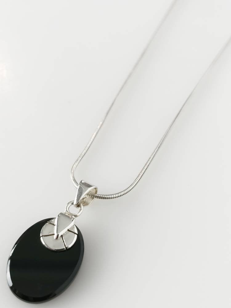 Simple Oval Black ONYX Gemstone SOLID 925 Sterling SILVER Boho Pendant, Classic Black Pendant Leo Zodiac December Birthstone Gift, Australia, Zorbajewellers