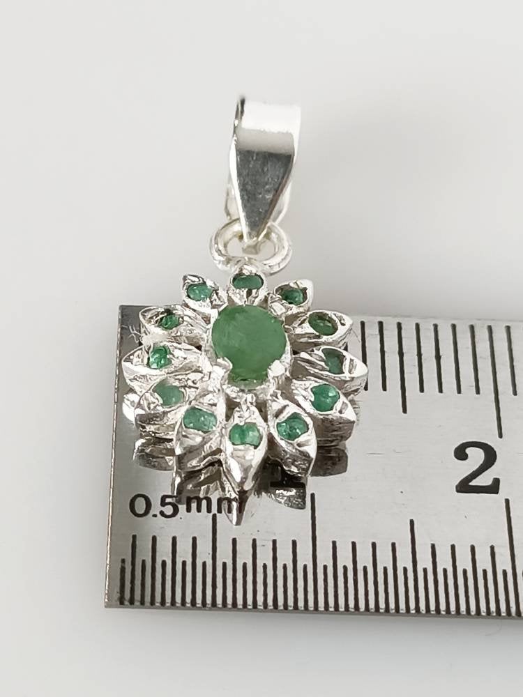Genuine EMERALD SOLID 925 SILVER Blooming Flower Pendant, Green Emerald Gems Spring Flower Pendant, Taurus Zodiac May Birthstone, Australia, Zorbajewellers