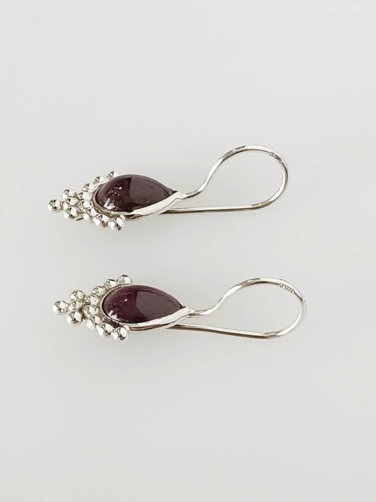 RUBY Gems Solid Sterling Silver Bohemian Teardrop Earrings, Boho Leaf/Pear Shaped Earrings, Cancer Zodiac July birthstone gift, Australia, Zorbajewellers