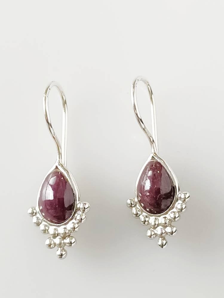 RUBY Gems Solid Sterling Silver Bohemian Teardrop Earrings, Boho Leaf/Pear Shaped Earrings, Cancer Zodiac July birthstone gift, Australia, Zorbajewellers