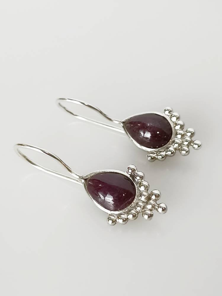 RUBY Gems Solid Sterling Silver Bohemian Teardrop Earrings, Boho Leaf/Pear Shaped Earrings, Cancer Zodiac July birthstone gift, Australia, Zorbajewellers