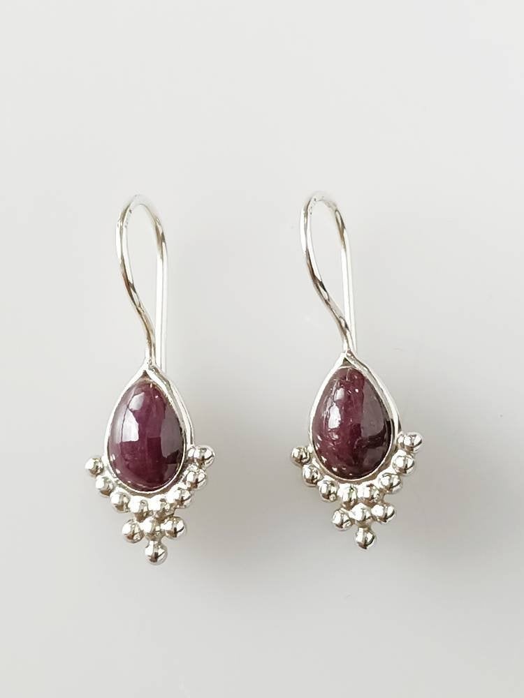 RUBY Gems Solid Sterling Silver Bohemian Teardrop Earrings, Boho Leaf/Pear Shaped Earrings, Cancer Zodiac July birthstone gift, Australia, Zorbajewellers