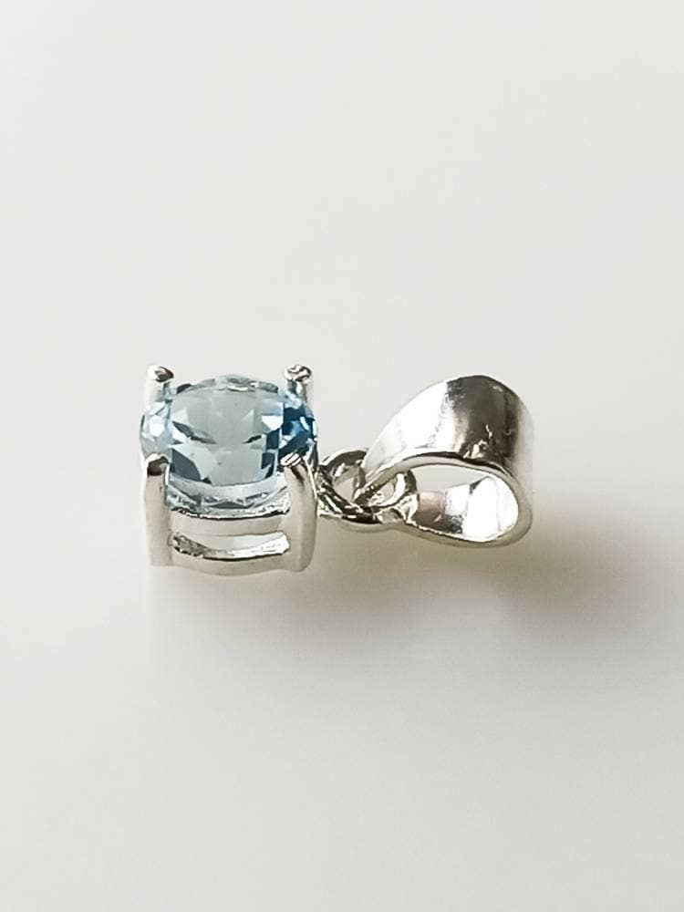 Minimalist Cut-Stone Round Blue Topaz Solid 925 Silver Prong Set Pendant, Simple Pendant, Sagittarius Zodiac December Birthstone, Australia, Zorbajewellers