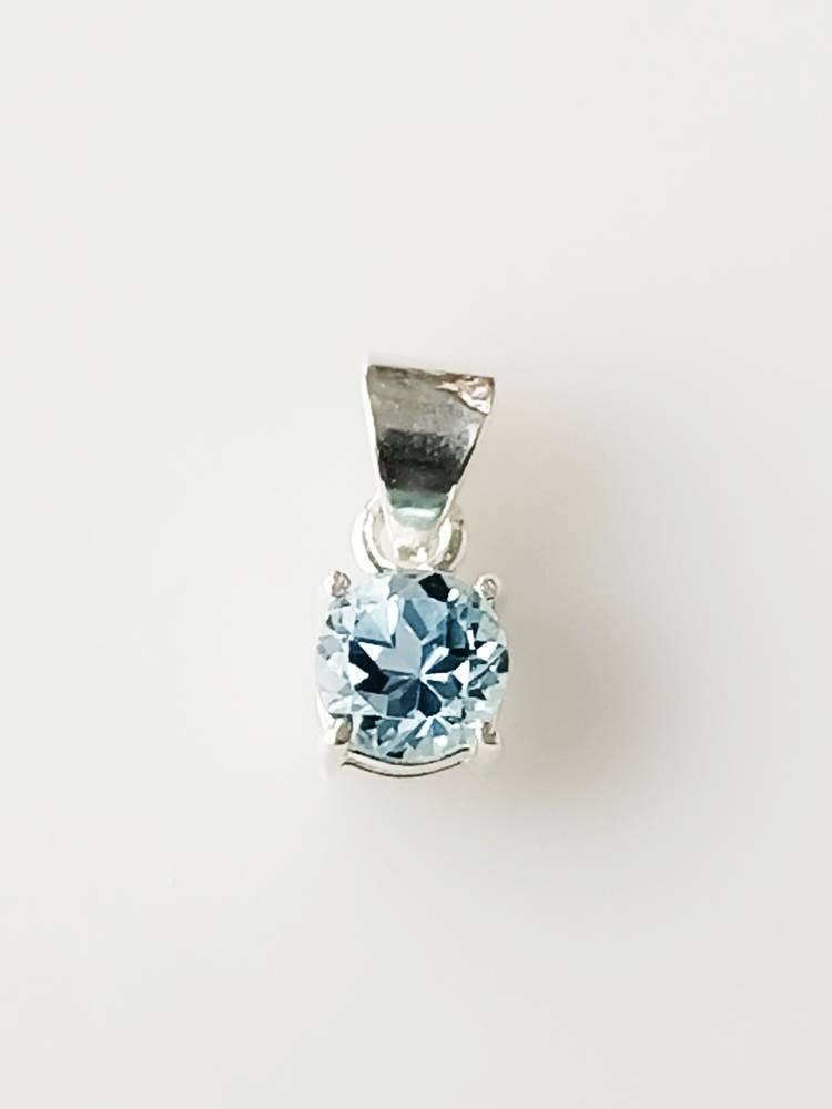 Minimalist Cut-Stone Round Blue Topaz Solid 925 Silver Prong Set Pendant, Simple Pendant, Sagittarius Zodiac December Birthstone, Australia, Zorbajewellers