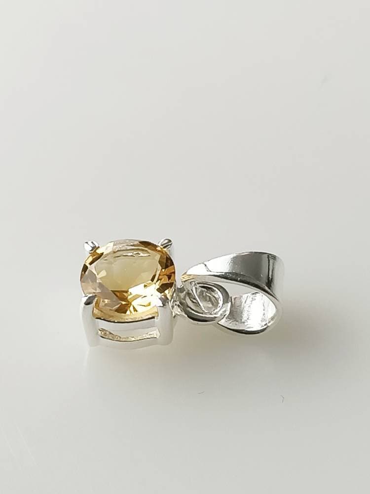 Minimalist Cut-Stone Round Citrine Solid 925 Silver Prong Set Pendant, Simple Pendant, Cancer Zodiac November Birthstone gift, Australia, Zorbajewellers