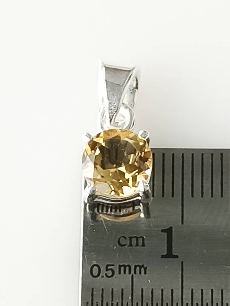 Minimalist Cut-Stone Round Citrine Solid 925 Silver Prong Set Pendant, Simple Pendant, Cancer Zodiac November Birthstone gift, Australia, Zorbajewellers
