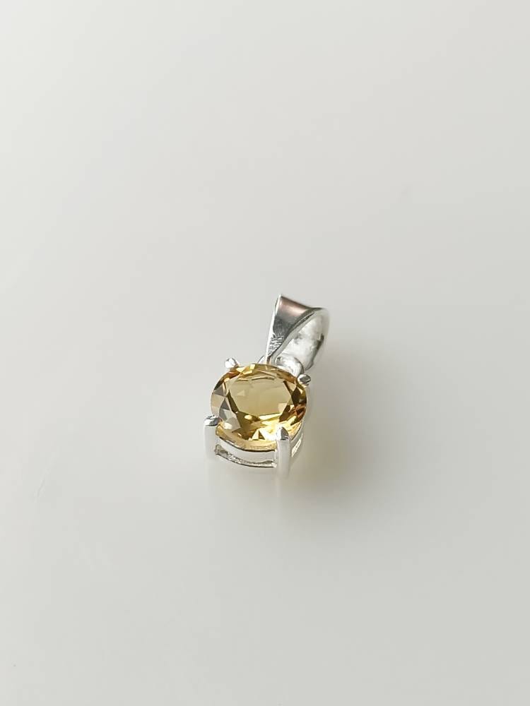 Minimalist Cut-Stone Round Citrine Solid 925 Silver Prong Set Pendant, Simple Pendant, Cancer Zodiac November Birthstone gift, Australia, Zorbajewellers