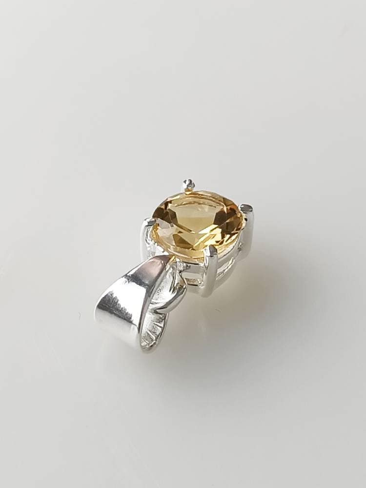 Minimalist Cut-Stone Round Citrine Solid 925 Silver Prong Set Pendant, Simple Pendant, Cancer Zodiac November Birthstone gift, Australia, Zorbajewellers