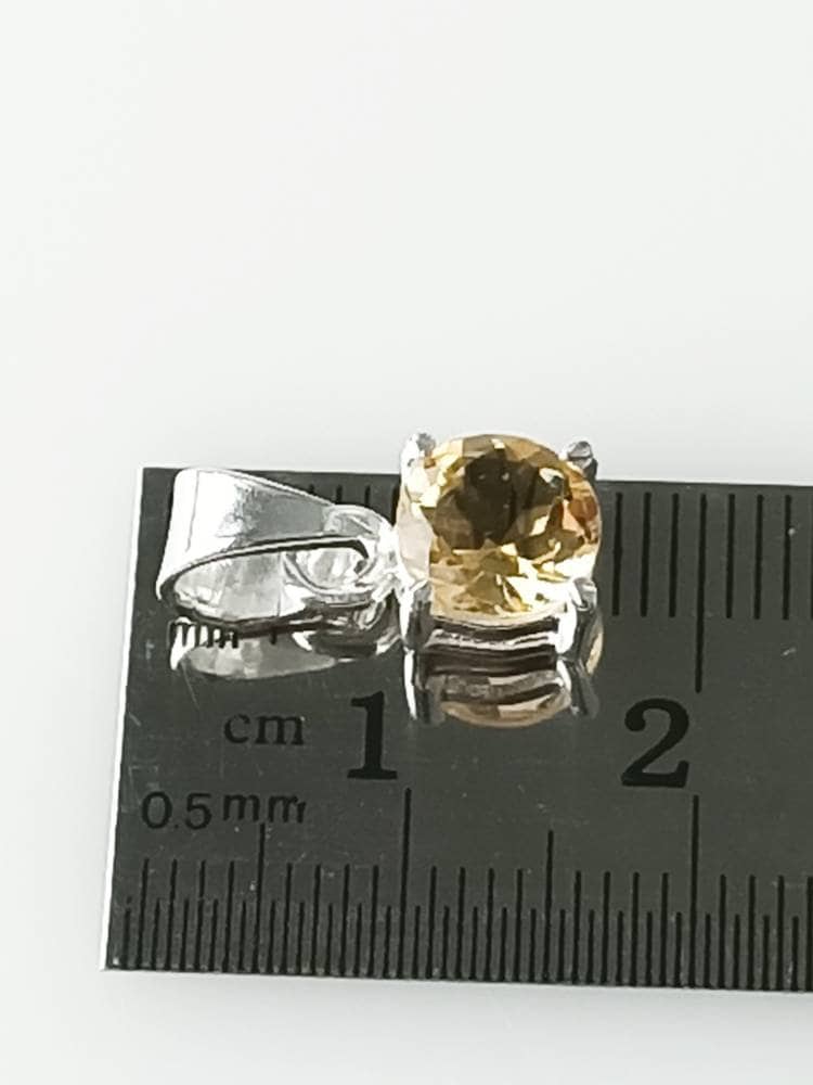 Minimalist Cut-Stone Round Citrine Solid 925 Silver Prong Set Pendant, Simple Pendant, Cancer Zodiac November Birthstone gift, Australia, Zorbajewellers