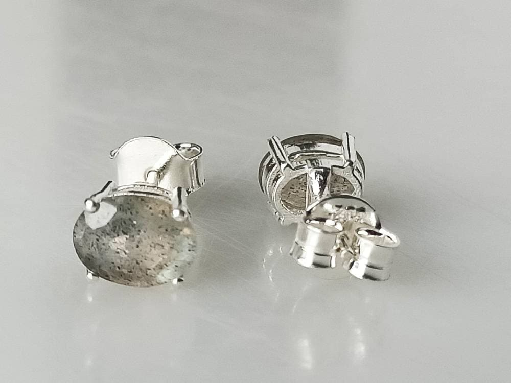 Genuine LABRADORITE Gems Solid 925 SILVER Prong Stud Earrings, MEDIUM Oval Shaped Labradorite Cut stone Solid 925 Silver Earrings, Australia, Zorbajewellers