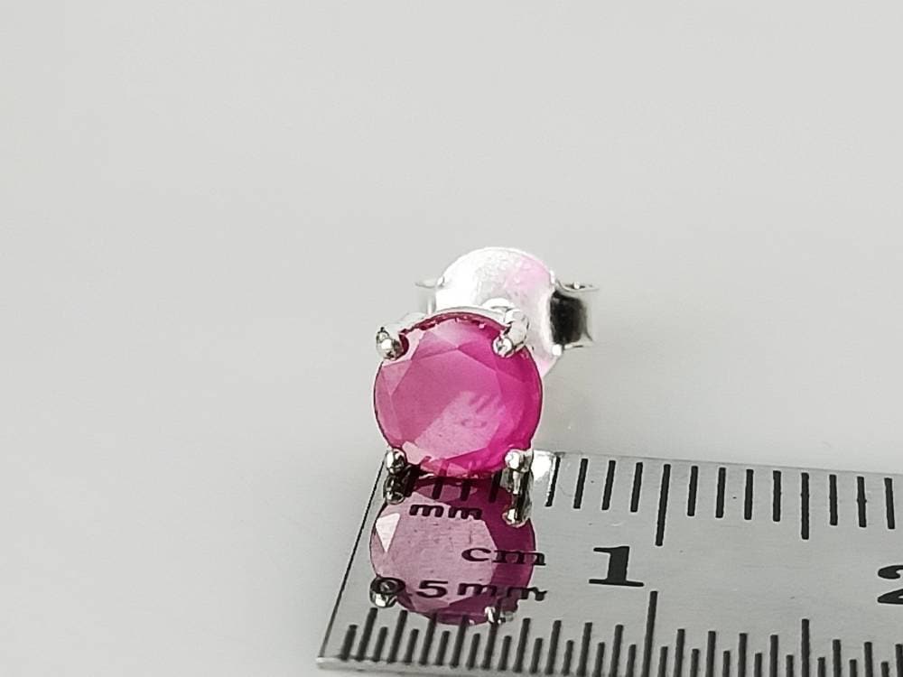 MEDIUM Round Cut RUBY Solid 925 SILVER Prong Stud Earrings (0.06 mm), Genuine Ruby 925 Silver Studs, Cancer Zodiac July Birthstone Australia, Zorbajewellers