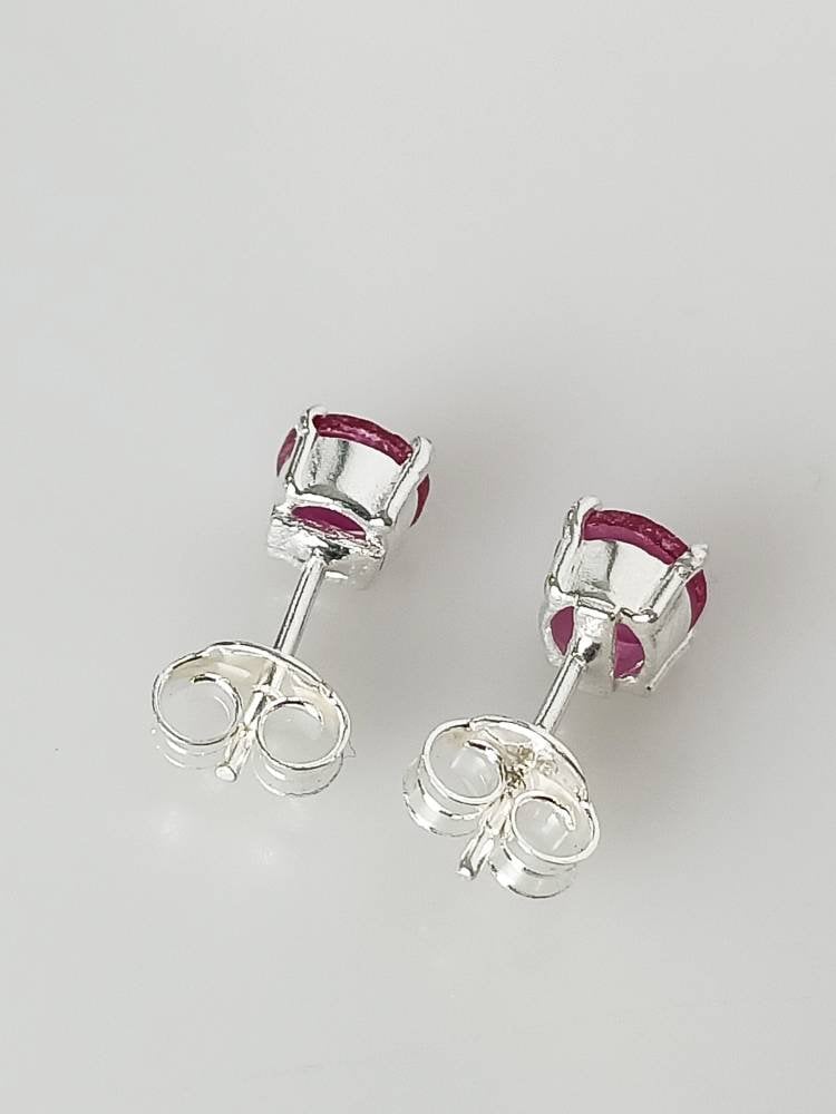 MEDIUM Round Cut RUBY Solid 925 SILVER Prong Stud Earrings (0.06 mm), Genuine Ruby 925 Silver Studs, Cancer Zodiac July Birthstone Australia, Zorbajewellers