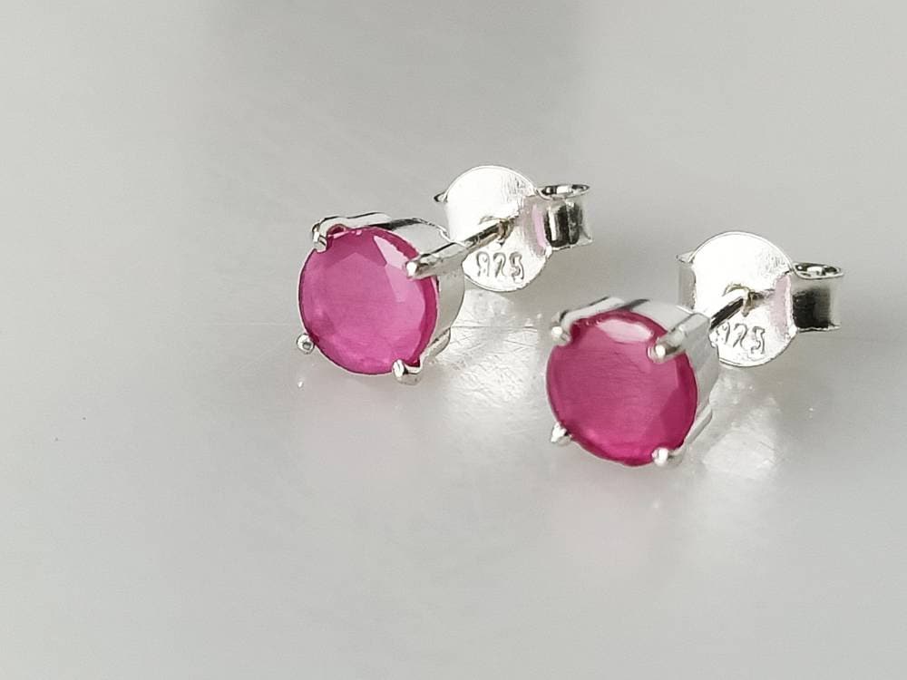 MEDIUM Round Cut RUBY Solid 925 SILVER Prong Stud Earrings (0.06 mm), Genuine Ruby 925 Silver Studs, Cancer Zodiac July Birthstone Australia, Zorbajewellers