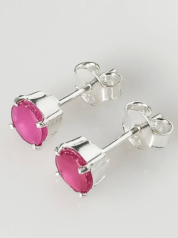 MEDIUM Round Cut RUBY Solid 925 SILVER Prong Stud Earrings (0.06 mm), Genuine Ruby 925 Silver Studs, Cancer Zodiac July Birthstone Australia, Zorbajewellers