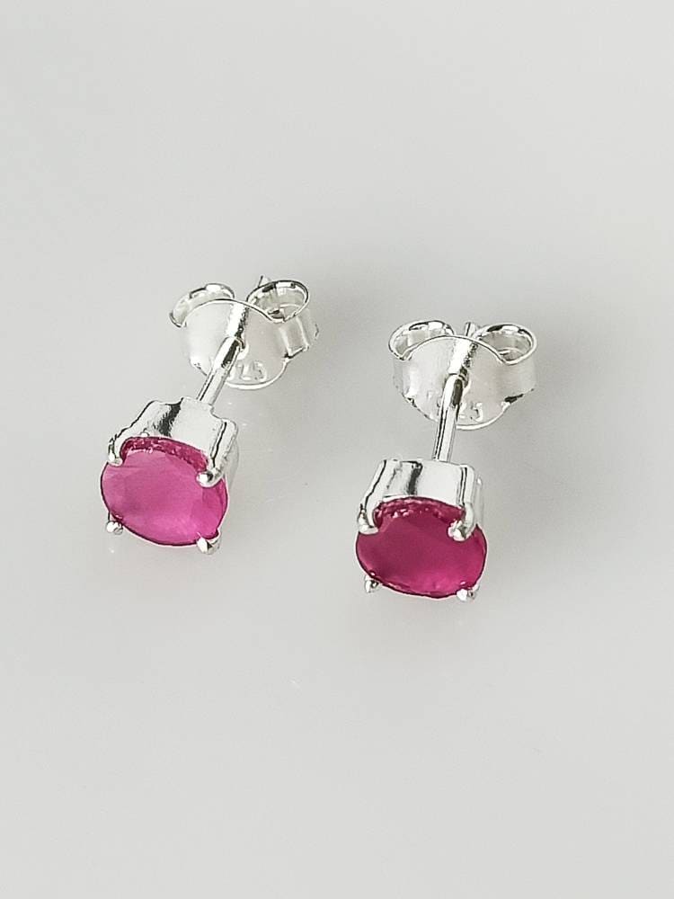 MEDIUM Round Cut RUBY Solid 925 SILVER Prong Stud Earrings (0.06 mm), Genuine Ruby 925 Silver Studs, Cancer Zodiac July Birthstone Australia, Zorbajewellers