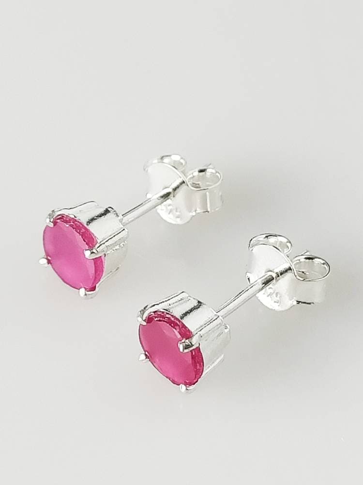 MEDIUM Round Cut RUBY Solid 925 SILVER Prong Stud Earrings (0.06 mm), Genuine Ruby 925 Silver Studs, Cancer Zodiac July Birthstone Australia, Zorbajewellers