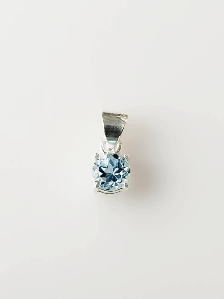 Minimalist Cut-Stone Round Blue Topaz Solid 925 Silver Prong Set Pendant, Simple Pendant, Sagittarius Zodiac December Birthstone, Australia, Zorbajewellers