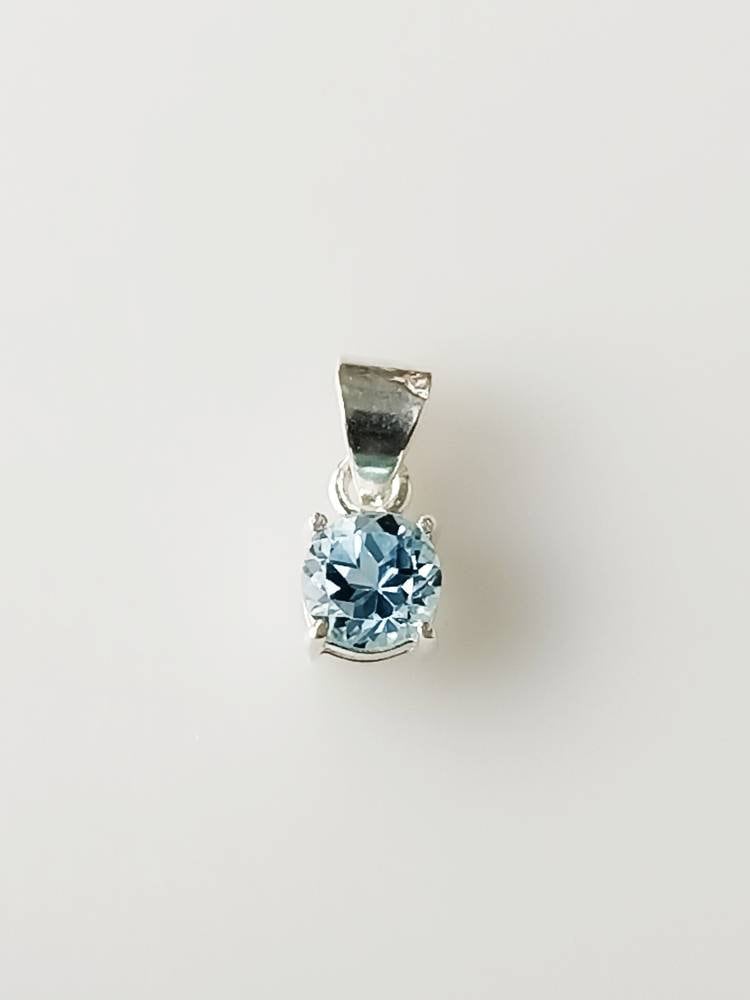 Minimalist Cut-Stone Round Blue Topaz Solid 925 Silver Prong Set Pendant, Simple Pendant, Sagittarius Zodiac December Birthstone, Australia, Zorbajewellers