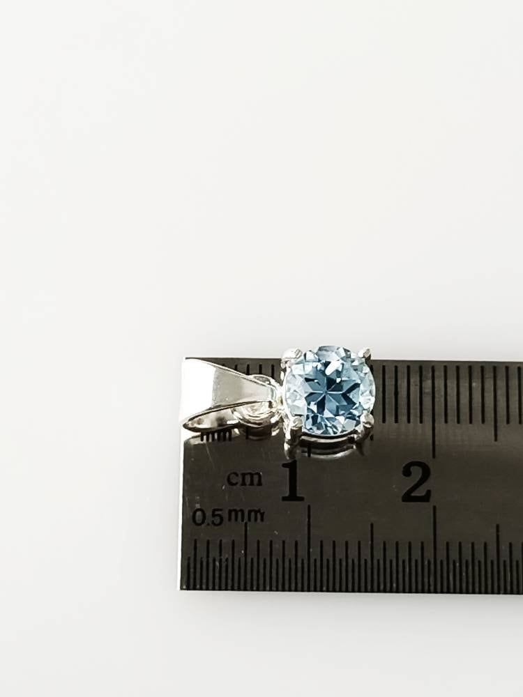 Minimalist Cut-Stone Round Blue Topaz Solid 925 Silver Prong Set Pendant, Simple Pendant, Sagittarius Zodiac December Birthstone, Australia, Zorbajewellers