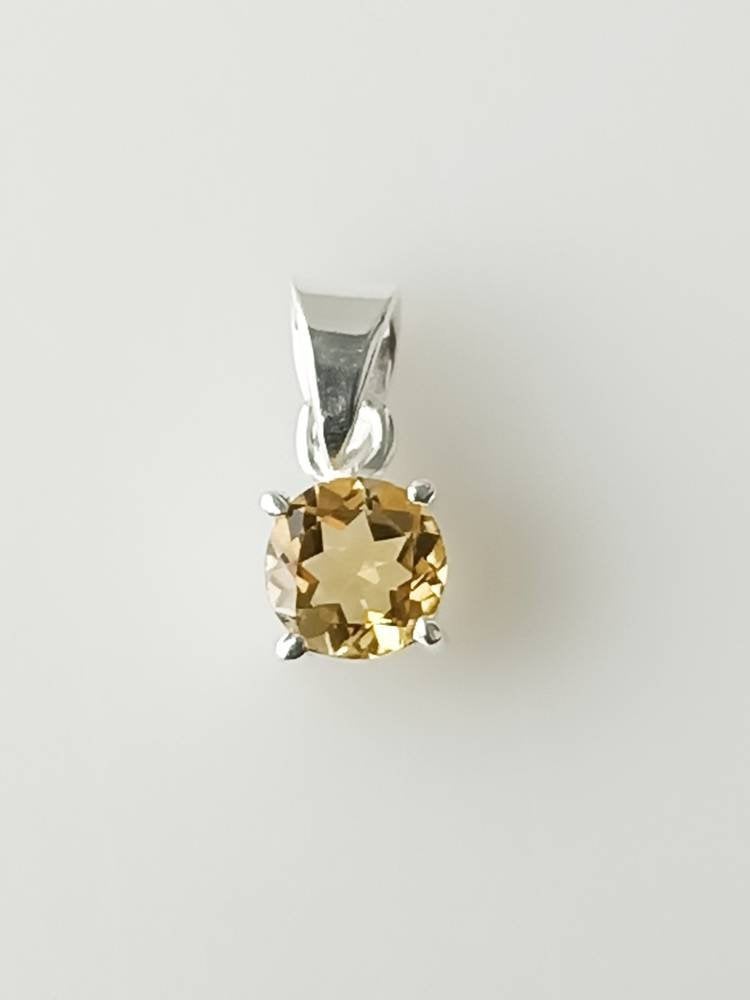 Minimalist Cut-Stone Round Citrine Solid 925 Silver Prong Set Pendant, Simple Pendant, Cancer Zodiac November Birthstone gift, Australia, Zorbajewellers