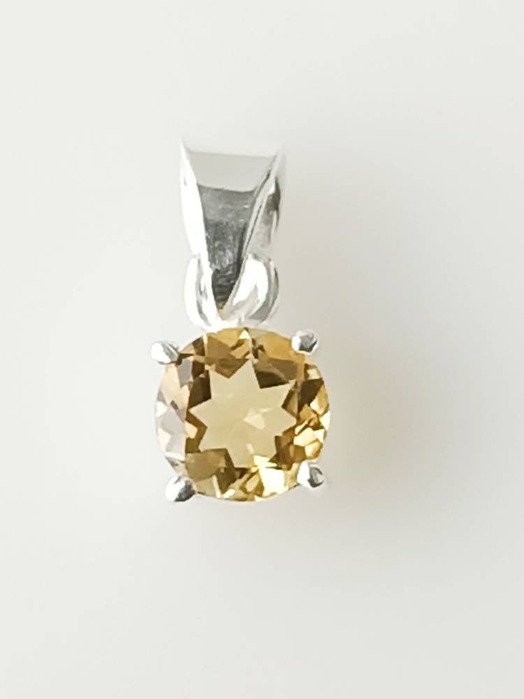Minimalist Cut-Stone Round Citrine Solid 925 Silver Prong Set Pendant, Simple Pendant, Cancer Zodiac November Birthstone gift, Australia, Zorbajewellers