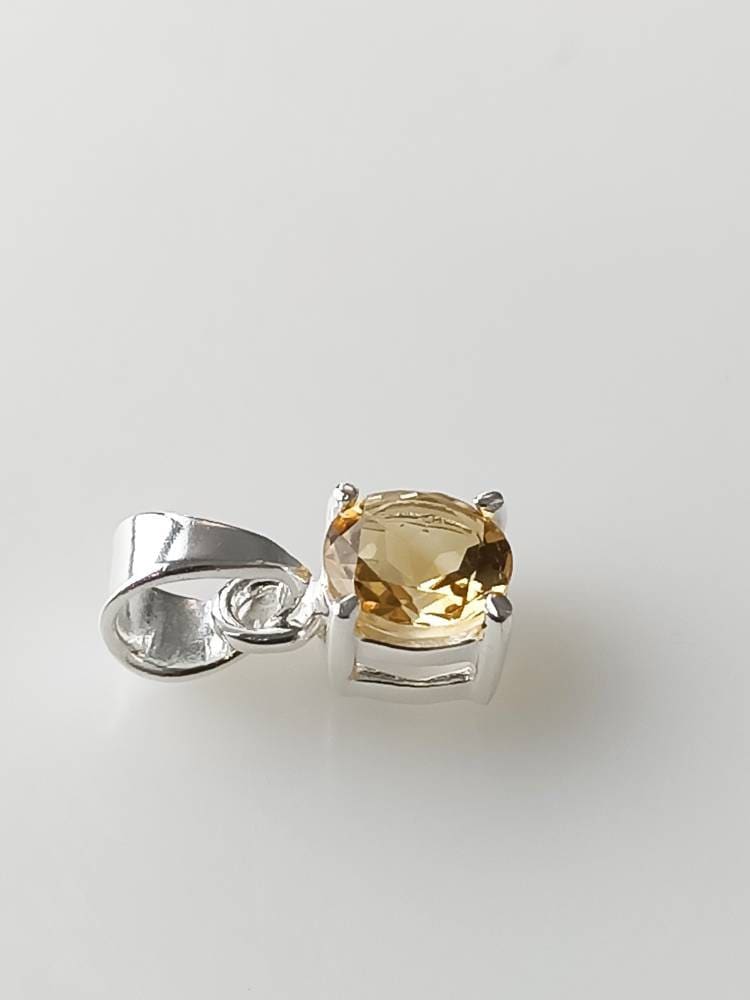 Minimalist Cut-Stone Round Citrine Solid 925 Silver Prong Set Pendant, Simple Pendant, Cancer Zodiac November Birthstone gift, Australia, Zorbajewellers
