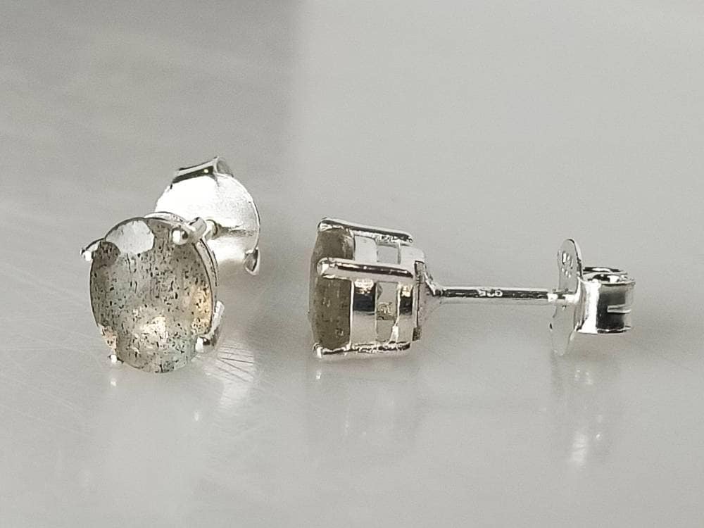 Genuine LABRADORITE Gems Solid 925 SILVER Prong Stud Earrings, MEDIUM Oval Shaped Labradorite Cut stone Solid 925 Silver Earrings, Australia, Zorbajewellers