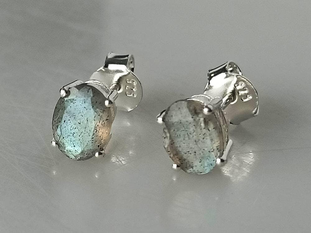 Genuine LABRADORITE Gems Solid 925 SILVER Prong Stud Earrings, MEDIUM Oval Shaped Labradorite Cut stone Solid 925 Silver Earrings, Australia, Zorbajewellers