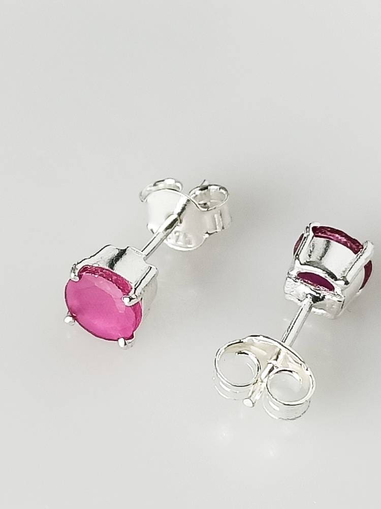 MEDIUM Round Cut RUBY Solid 925 SILVER Prong Stud Earrings (0.06 mm), Genuine Ruby 925 Silver Studs, Cancer Zodiac July Birthstone Australia, Zorbajewellers