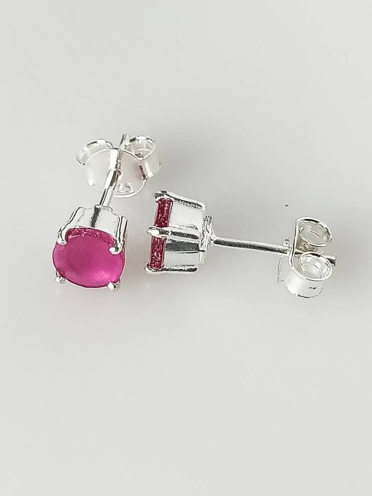 MEDIUM Round Cut RUBY Solid 925 SILVER Prong Stud Earrings (0.06 mm), Genuine Ruby 925 Silver Studs, Cancer Zodiac July Birthstone Australia, Zorbajewellers