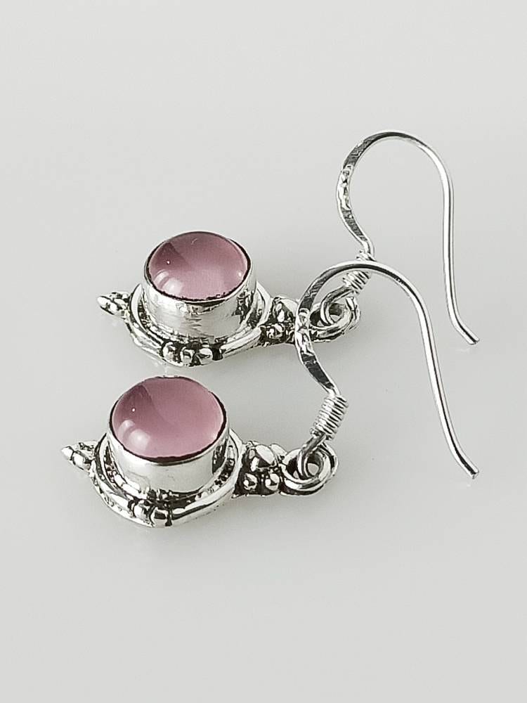 Genuine Pink Rose QUARTZ Gems 925 SILVER Round Shaped Boho Earrings, Pink Gems Bohemian Earring, Taurus Zodiac January birthstone, Australia, Zorbajewellers