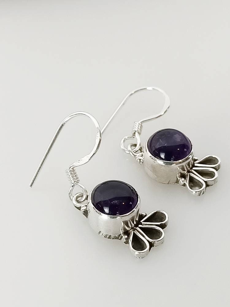 Round AMETHYST Gems SOLID 925 Oxidized SILVER Boho Style Frill Earrings, Purple gems, Aquarius Zodiac & February birthstone gift, Australia, Zorbajewellers