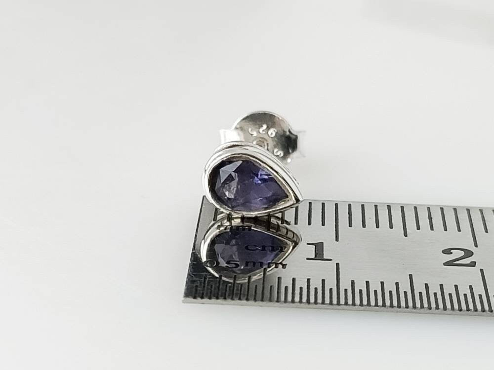 Genuine Iolite Pear Cut Gems Solid 925 Sterling SILVER Tear-drop Stud Earrings, Sagittarius & Taurus Zodiac, September Birthstone, Australia, Zorbajewellers