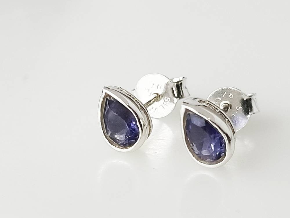 Genuine Iolite Pear Cut Gems Solid 925 Sterling SILVER Tear-drop Stud Earrings, Sagittarius & Taurus Zodiac, September Birthstone, Australia, Zorbajewellers
