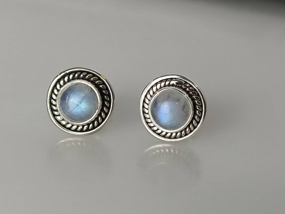 Genuine MOONSTONE Gems SOLID 925 Oxidized SILVER Big Bohemian Stud Earrings, Moonstone studs, June Birthstone Cancer Zodiac Gift, Australia, Zorbajewellers