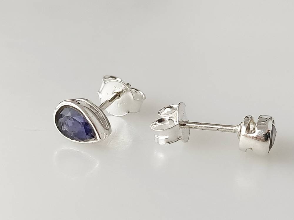 Genuine Iolite Pear Cut Gems Solid 925 Sterling SILVER Tear-drop Stud Earrings, Sagittarius & Taurus Zodiac, September Birthstone, Australia, Zorbajewellers