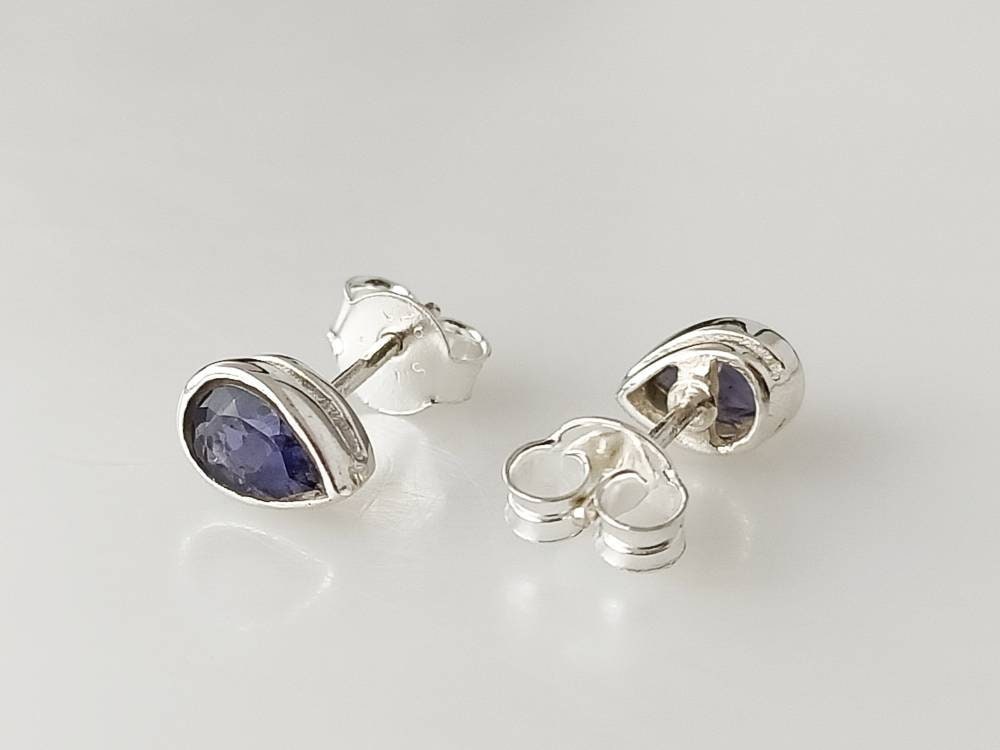 Genuine Iolite Pear Cut Gems Solid 925 Sterling SILVER Tear-drop Stud Earrings, Sagittarius & Taurus Zodiac, September Birthstone, Australia, Zorbajewellers