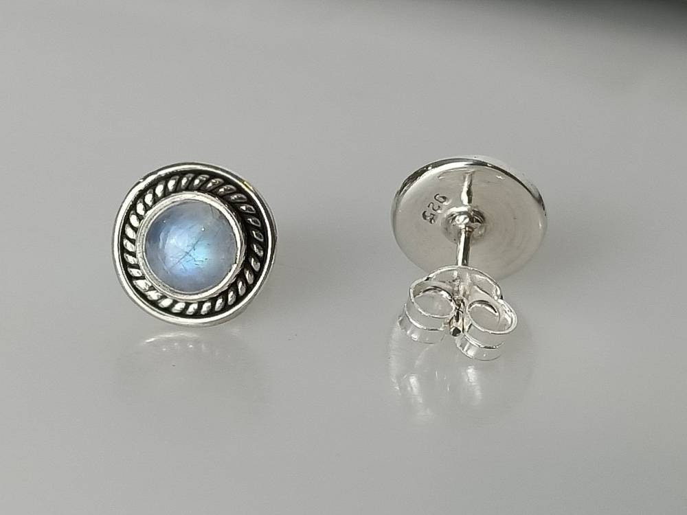 Genuine MOONSTONE Gems SOLID 925 Oxidized SILVER Big Bohemian Stud Earrings, Moonstone studs, June Birthstone Cancer Zodiac Gift, Australia, Zorbajewellers