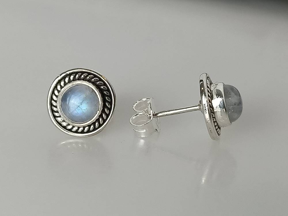 Genuine MOONSTONE Gems SOLID 925 Oxidized SILVER Big Bohemian Stud Earrings, Moonstone studs, June Birthstone Cancer Zodiac Gift, Australia, Zorbajewellers