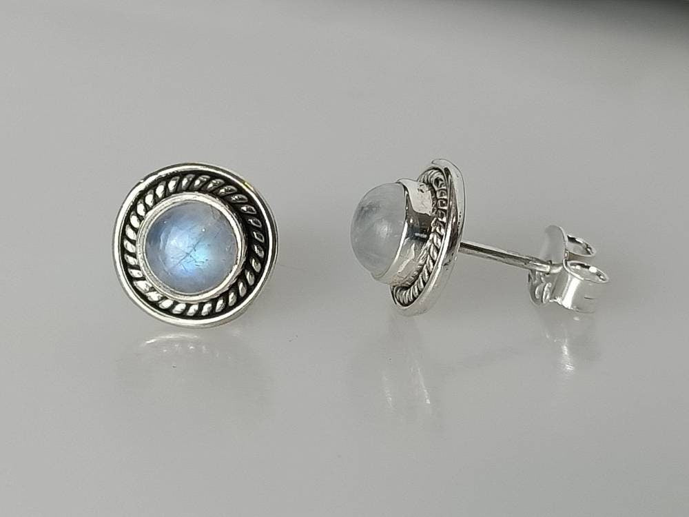 Genuine MOONSTONE Gems SOLID 925 Oxidized SILVER Big Bohemian Stud Earrings, Moonstone studs, June Birthstone Cancer Zodiac Gift, Australia, Zorbajewellers