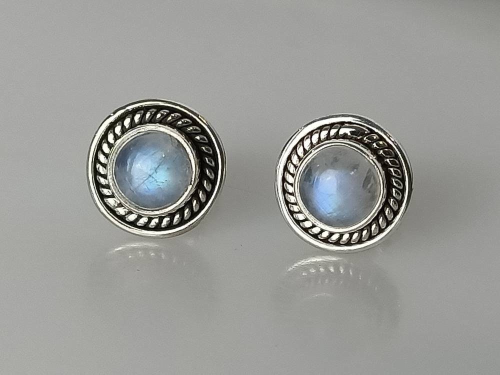 Genuine MOONSTONE Gems SOLID 925 Oxidized SILVER Big Bohemian Stud Earrings, Moonstone studs, June Birthstone Cancer Zodiac Gift, Australia, Zorbajewellers