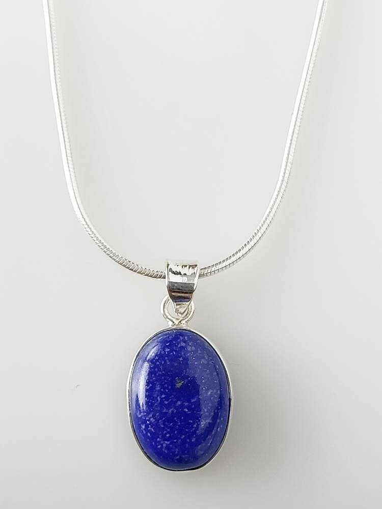 Genuine LAPIS LAZULI Solid 925 SILVER Simple Oval Pendant, Blue Gemstone Silver Pendant, Taurus, Libra, Sagittarius Zodiac gift, Australia, Zorbajewellers
