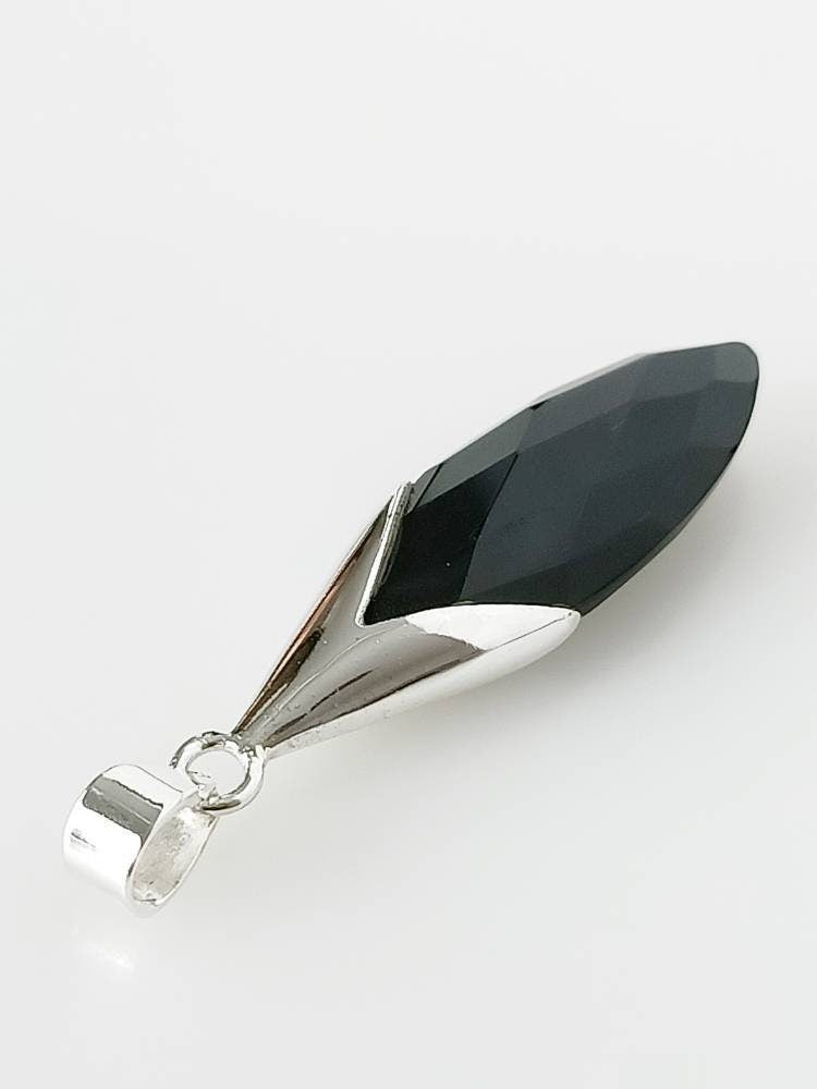 Beautifully Cut LONG Black Onyx Gemstone 925 Silver Pendant, Marquise Shaped Onyx Pendant, Leo Zodiac December Birthstone Gift, Australia, Zorbajewellers